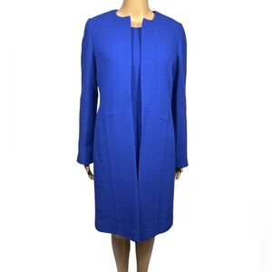 Lafayette 148 NY Coat Size 2 Royal Blue Long Topper Jacket Open Front Collarless